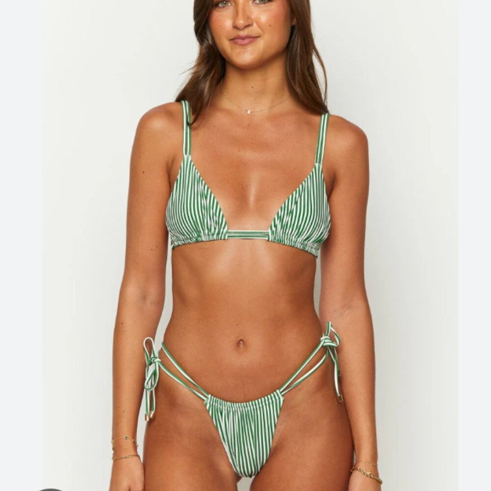 Beginning Boutique Green Striped Swimsuit